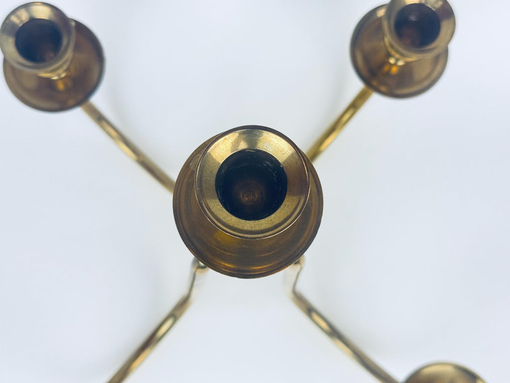 Vintage Solid Brass Candelabra Candlestick Holder - Five (5) Arm - Attractive Aged Metal Patina