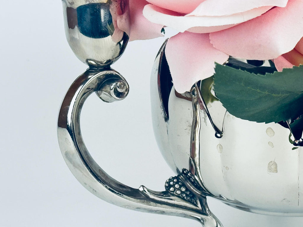 Vintage Silver Plated EP Brass Three Arm Candlestick Holder - Floral Centrepiece - Made In Hong Kong
