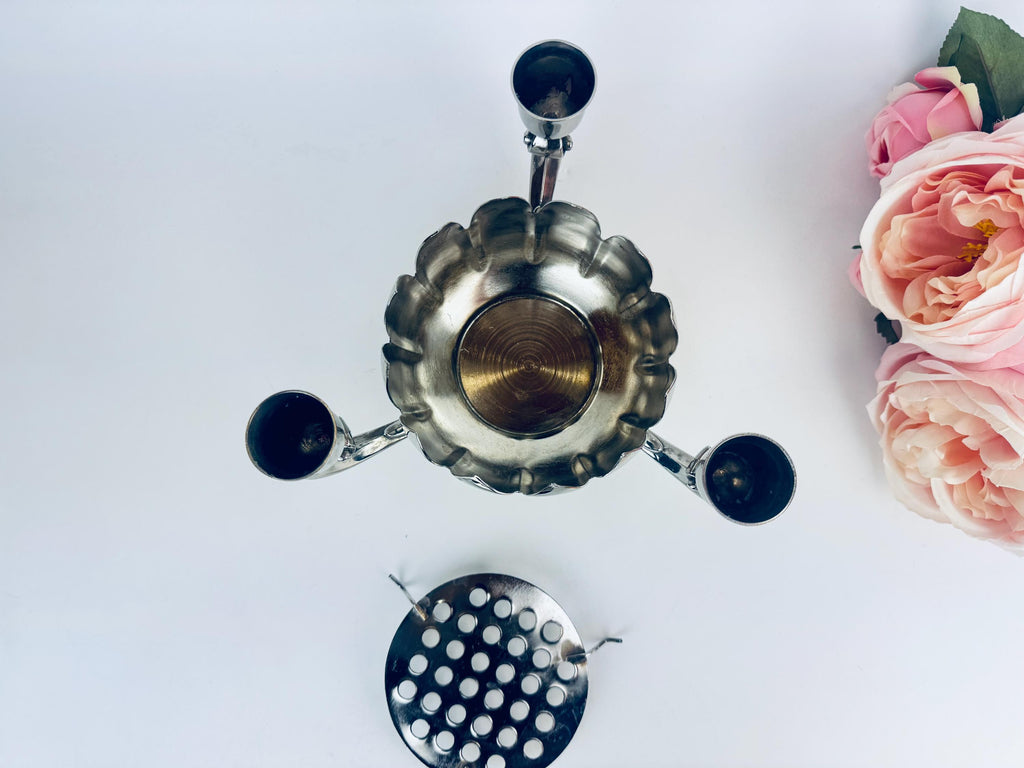 Vintage Silver Plated EP Brass Three Arm Candlestick Holder - Floral Centrepiece - Made In Hong Kong