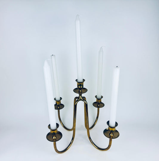 Vintage Solid Brass Candelabra Candlestick Holder - Five (5) Arm - Attractive Aged Metal Patina