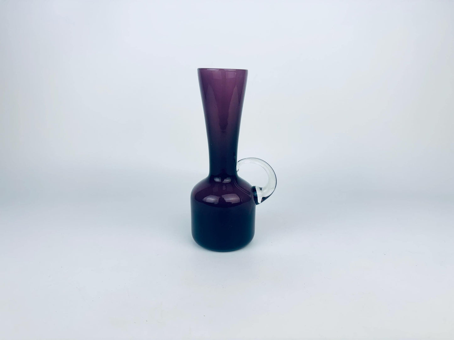 Vintage Mid-Century Amethyst Art Glass Jug with Clear Handle  1960s Blown Glass Vase or Decanter