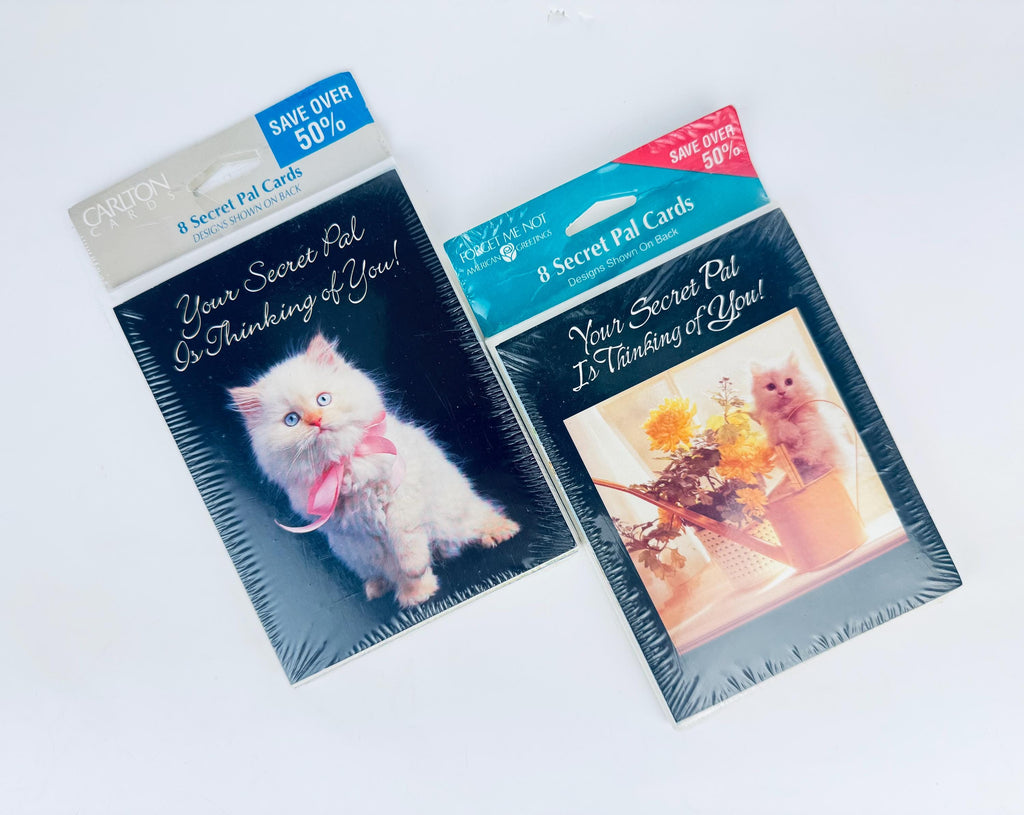 Vintage Greeting Card Sets  1970s to 1990s  Foil Floral and Cat Designs  Blank Note Cards  Sealed Stationery Packs