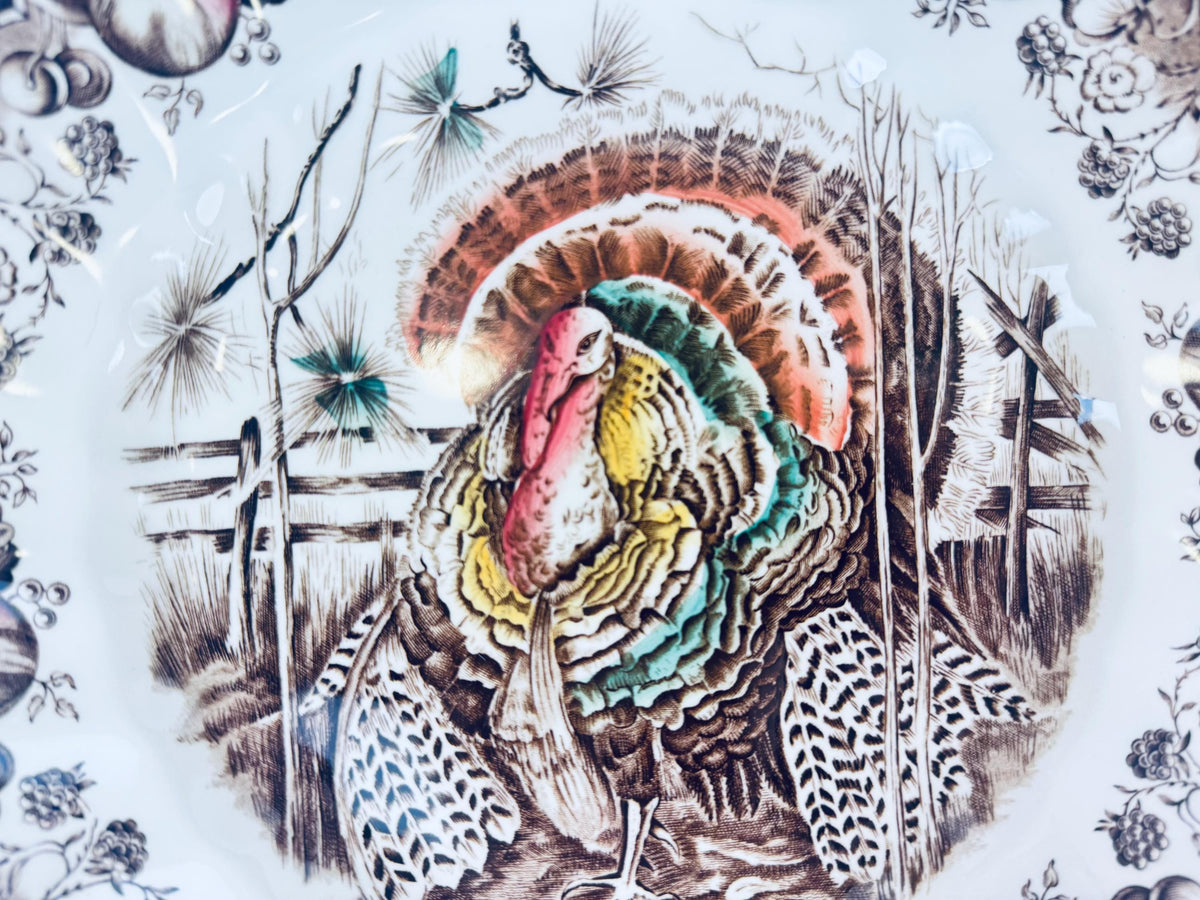Colorful illustration of a turkey with a decorative background
