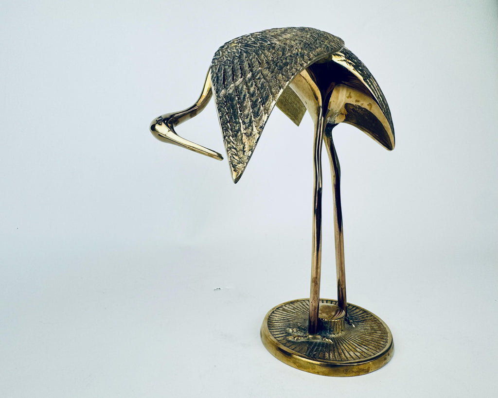 Vintage 1970s MidCentury Modern Brass Crane Sculptures  Made in Korea  Pair of Elegant Shelf & Mantel Figurines