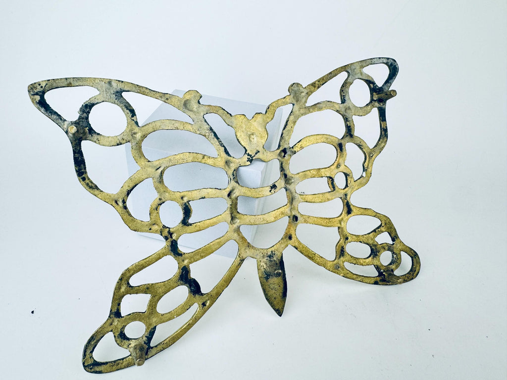 Vintage 1970s Brass Butterfly Trivet  Gold Metal Pot Holder Table Saver - Sold Separately