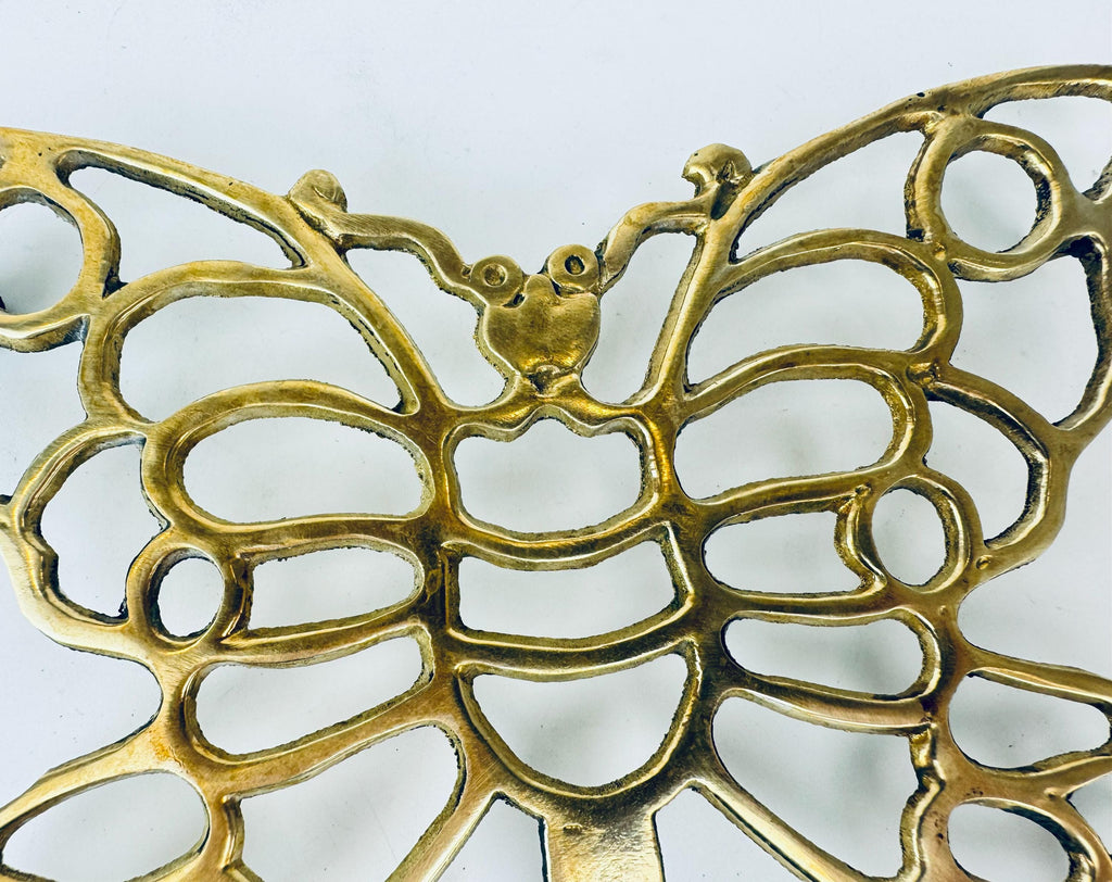Vintage 1970s Brass Butterfly Trivet  Gold Metal Pot Holder Table Saver - Sold Separately