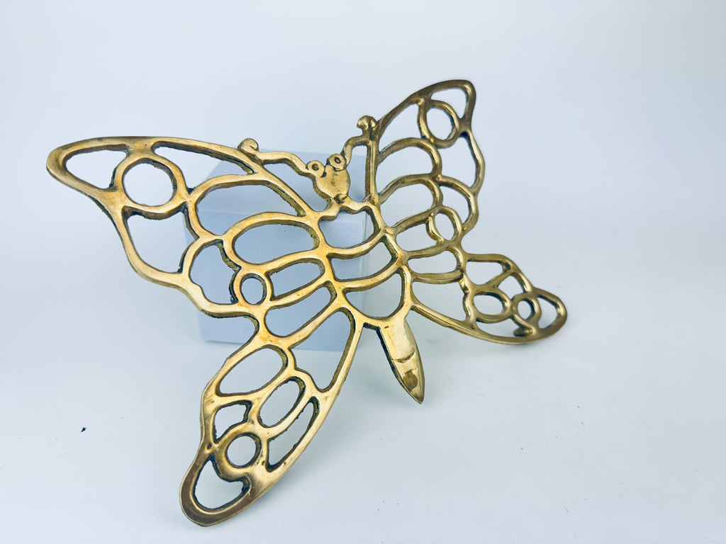 Vintage 1970s Brass Butterfly Trivet  Gold Metal Pot Holder Table Saver - Sold Separately