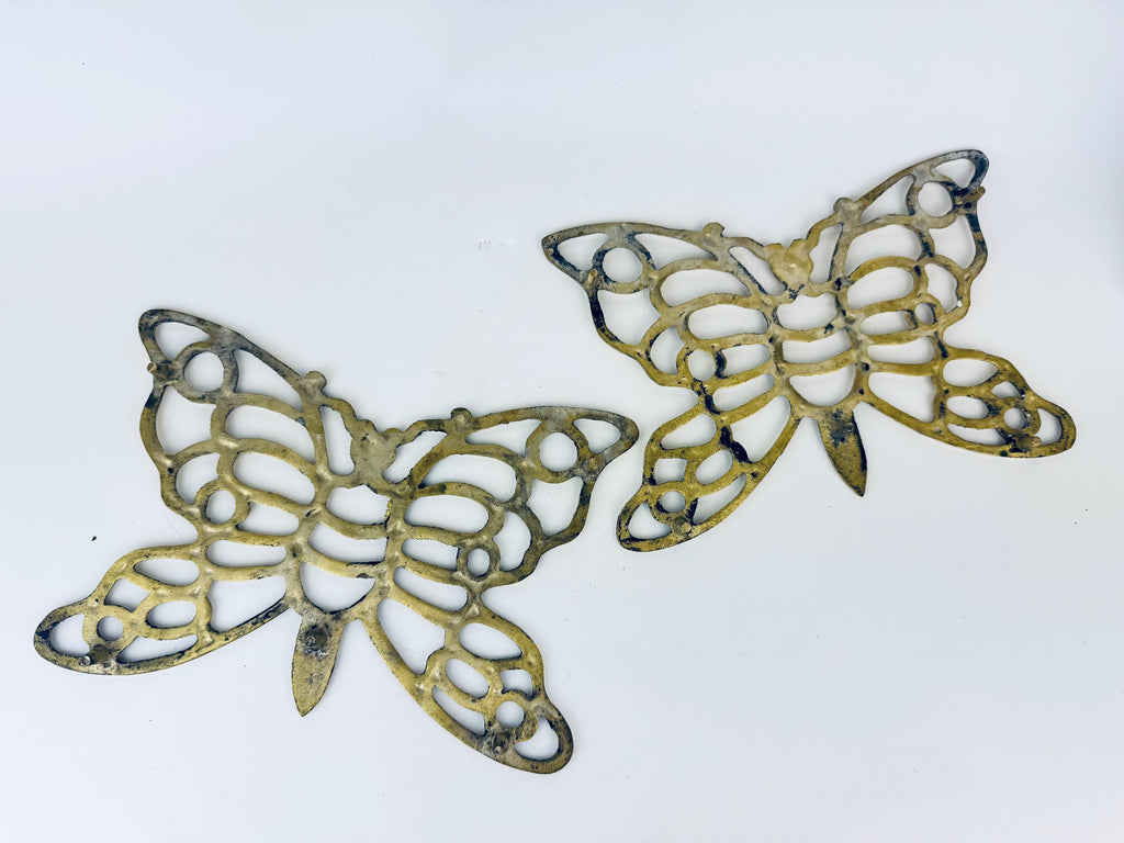 Vintage 1970s Brass Butterfly Trivet  Gold Metal Pot Holder Table Saver - Sold Separately
