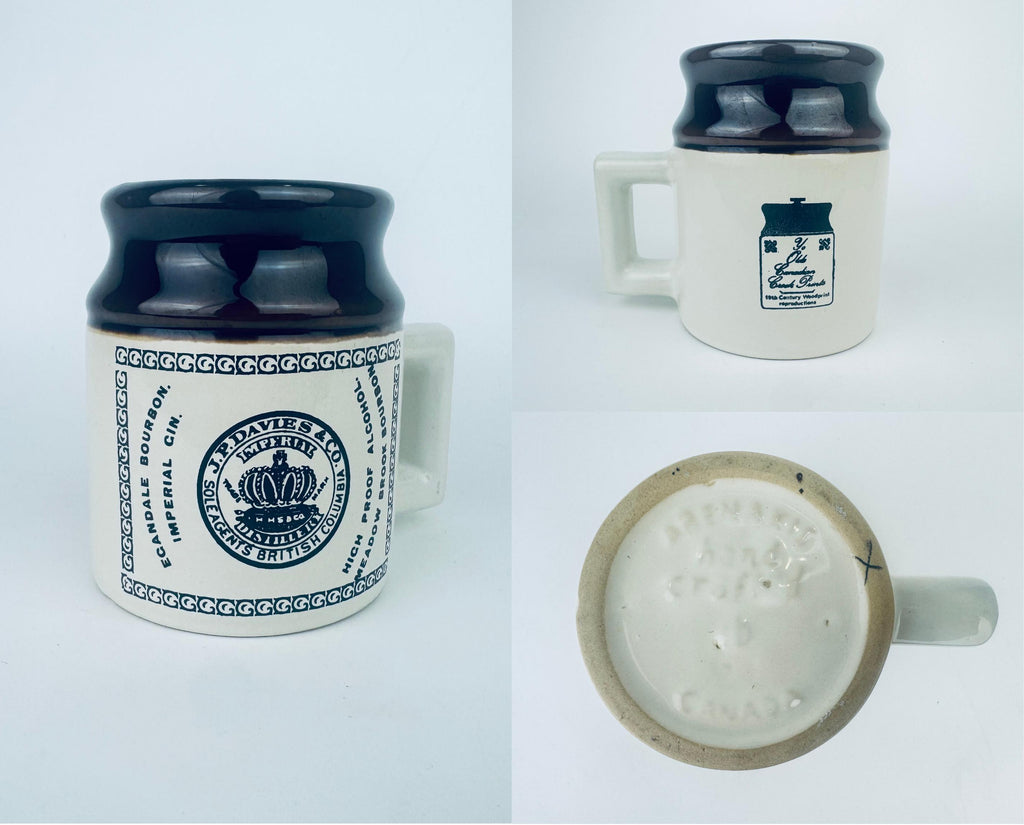 Ceramic mug with branding on a white background