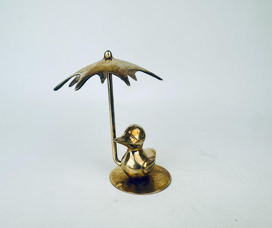 Vintage Brass Duck Under Umbrella Figurine - Decorative Brass Decor