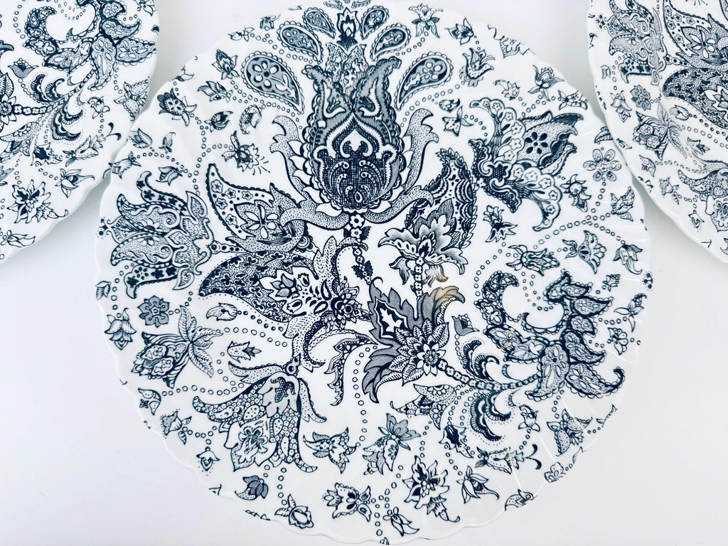 Vintage White + Black 'Paisley' Pattern English Ironstone Plate + Bowl Replacement - Made In England - Sold Separately