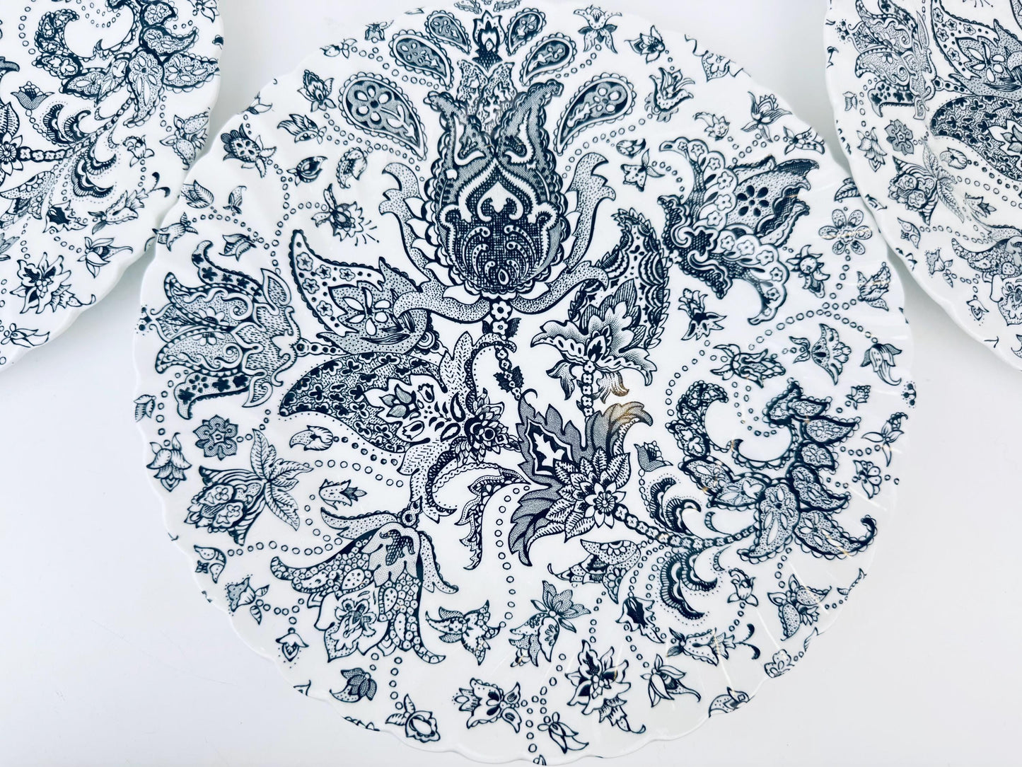 Assiette et bol de rechange vintage en grès anglais blanc et noir à motif « Paisley » - Fabriqués en Angleterre - Vendus séparément