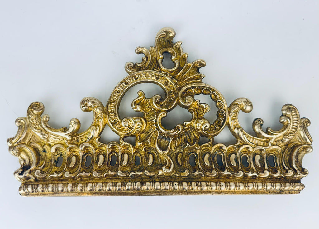 Vintage 1950s Solid Brass Rococo Pediment - Gold Furniture Mount - Mirror & Cabinet Trim