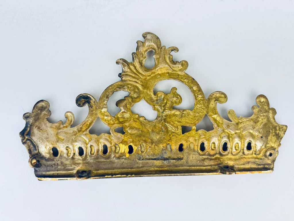 Vintage 1950s Solid Brass Rococo Pediment - Gold Furniture Mount - Mirror & Cabinet Trim