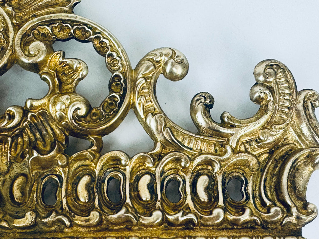 Vintage 1950s Solid Brass Rococo Pediment - Gold Furniture Mount - Mirror & Cabinet Trim