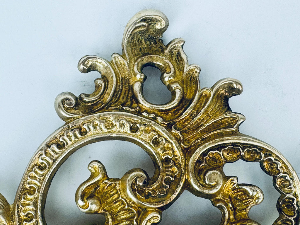 Vintage 1950s Solid Brass Rococo Pediment - Gold Furniture Mount - Mirror & Cabinet Trim