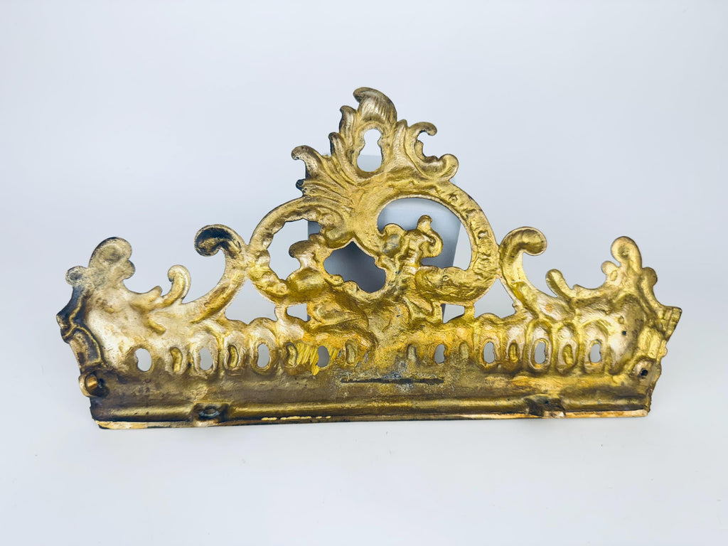 Vintage 1950s Solid Brass Rococo Pediment - Gold Furniture Mount - Mirror & Cabinet Trim
