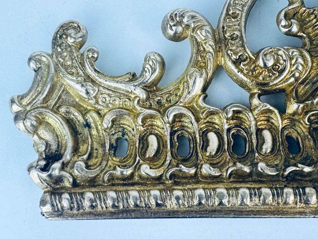 Vintage 1950s Solid Brass Rococo Pediment - Gold Furniture Mount - Mirror & Cabinet Trim