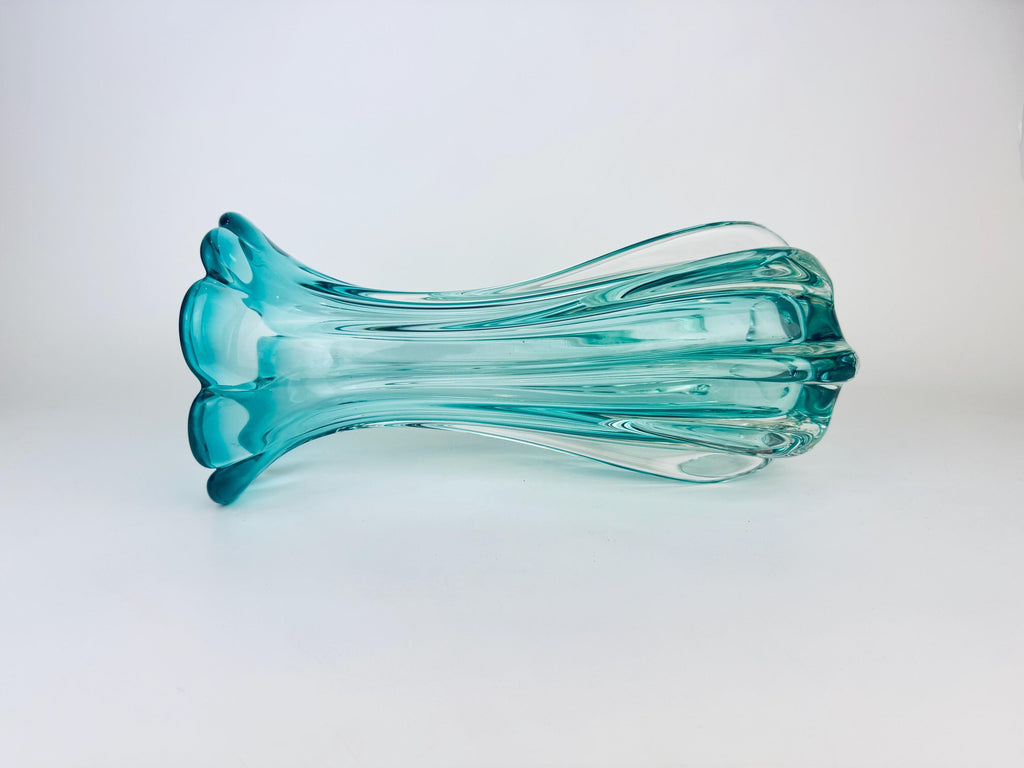 Vintage Murano Aqua Blue Glass Vase  Hand Blown Italian Art Glass with Arte Murano ICET Mark