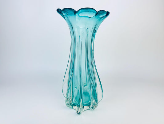 Vintage Murano Aqua Blue Glass Vase  Hand Blown Italian Art Glass with Arte Murano ICET Mark