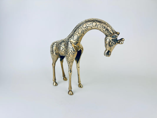 Vintage Brass Giraffe Figurine  1970s Engraved Animal Sculpture  Solid Brass Zoo Decor  Indian Mid Century Safari Accent