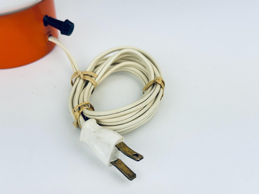 Vintage 1970s Globe Lamp  Orange Metal Base with Opal Glass Shade  Leviton Canada Plug  Space Age Bedside or Accent Light