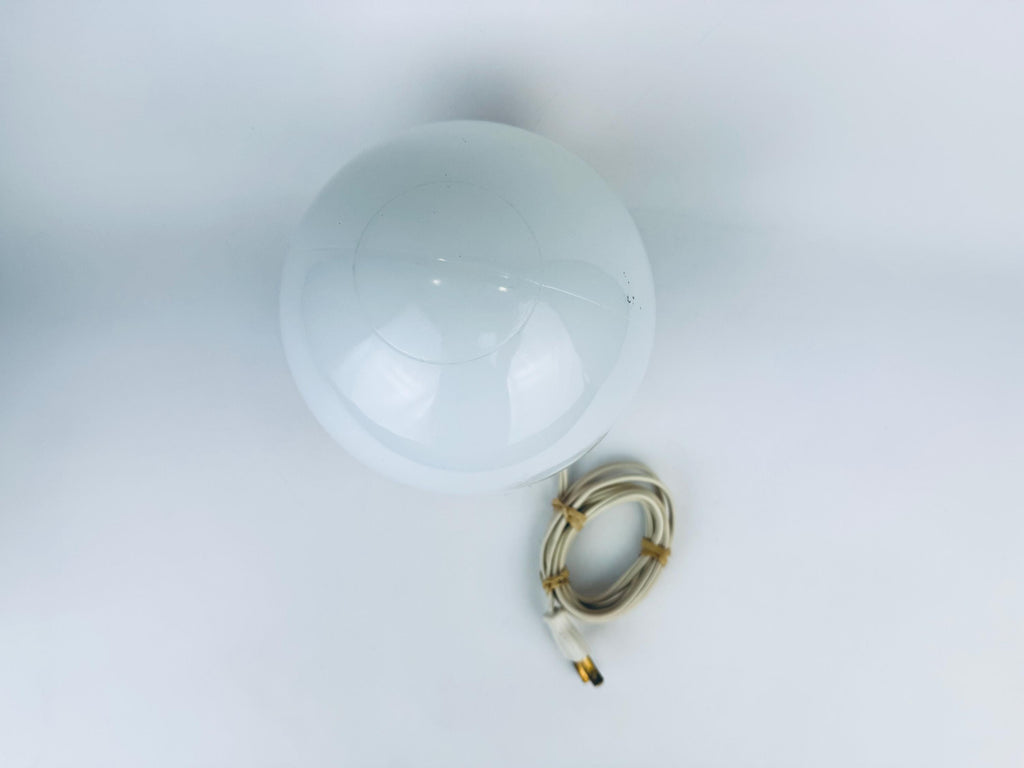 Vintage 1970s Globe Lamp  Orange Metal Base with Opal Glass Shade  Leviton Canada Plug  Space Age Bedside or Accent Light