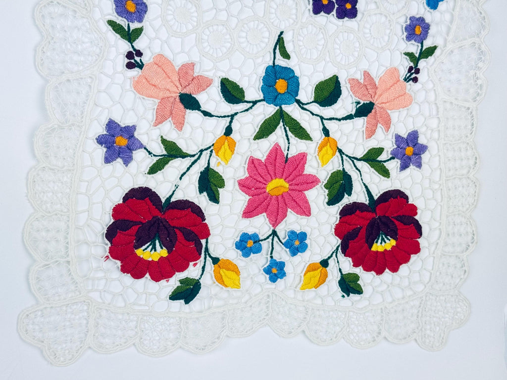 Vintage Folksy Floral Embroidered Lace Table Runners - Sold Separately