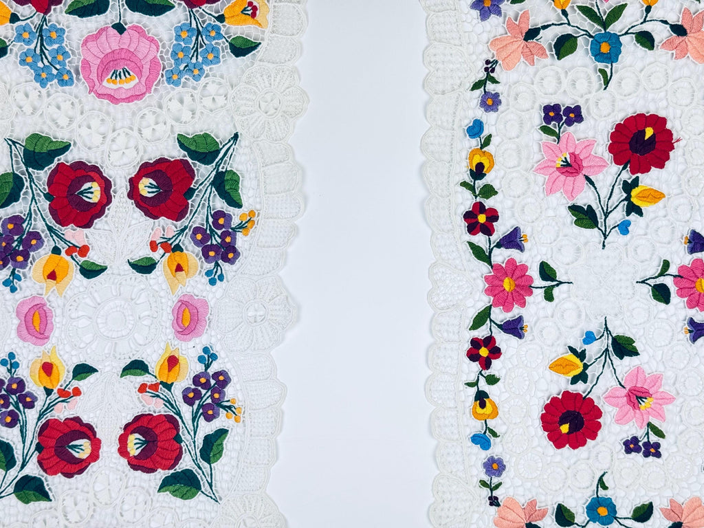 Vintage Folksy Floral Embroidered Lace Table Runners - Sold Separately