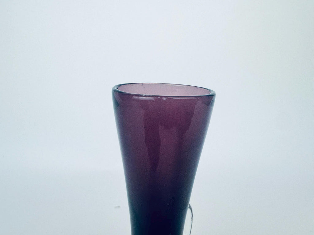 Vintage Mid-Century Amethyst Art Glass Jug with Clear Handle  1960s Blown Glass Vase or Decanter