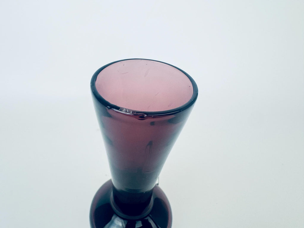 Vintage Mid-Century Amethyst Art Glass Jug with Clear Handle  1960s Blown Glass Vase or Decanter