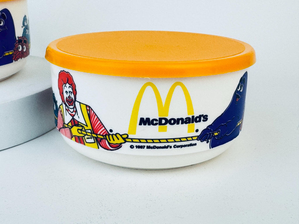 Vintage 1980s White & Yellow McDonalds Plastic Lidded Bowl   Whirley Industries MadeinUSA Collectible Container - Sold Individually