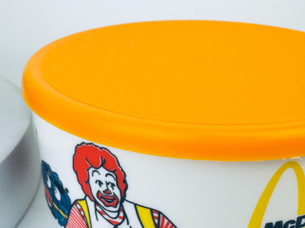 Vintage 1980s White & Yellow McDonalds Plastic Lidded Bowl   Whirley Industries MadeinUSA Collectible Container - Sold Individually