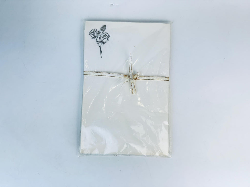 Vintage Floral Notepad Stationery Set - 1960s Blue & Beige Letter Paper with Gold Embossed Rose Motif - Cotton Blend Paper - Set of Two (2)