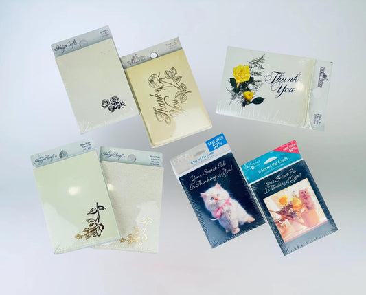 Vintage Greeting Card Sets  1970s to 1990s  Foil Floral and Cat Designs  Blank Note Cards  Sealed Stationery Packs