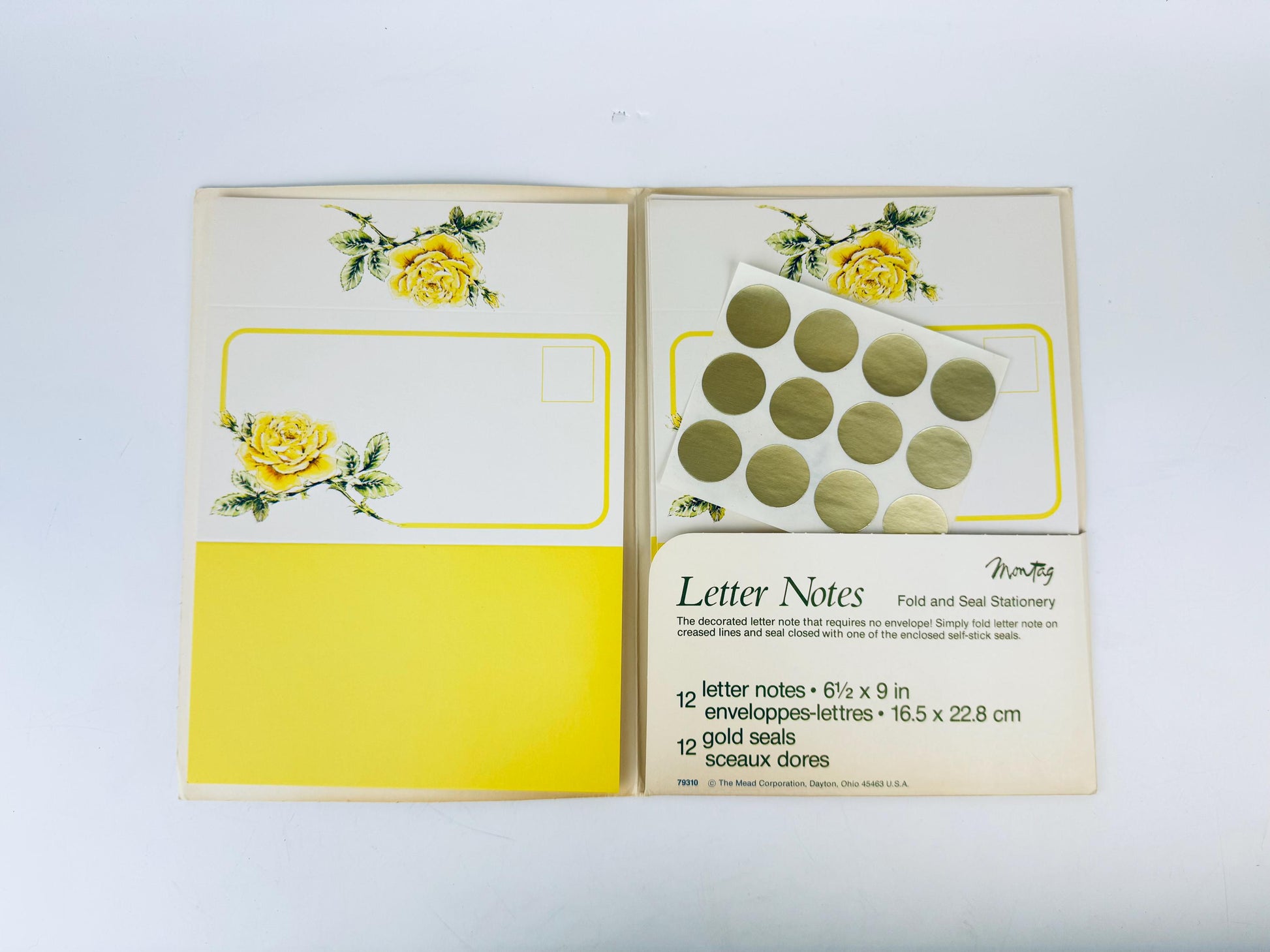 Letter notes with floral designs and gold seals on a white background
