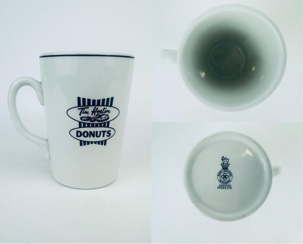 White mug with Tim Hortons Donuts logo on a white background