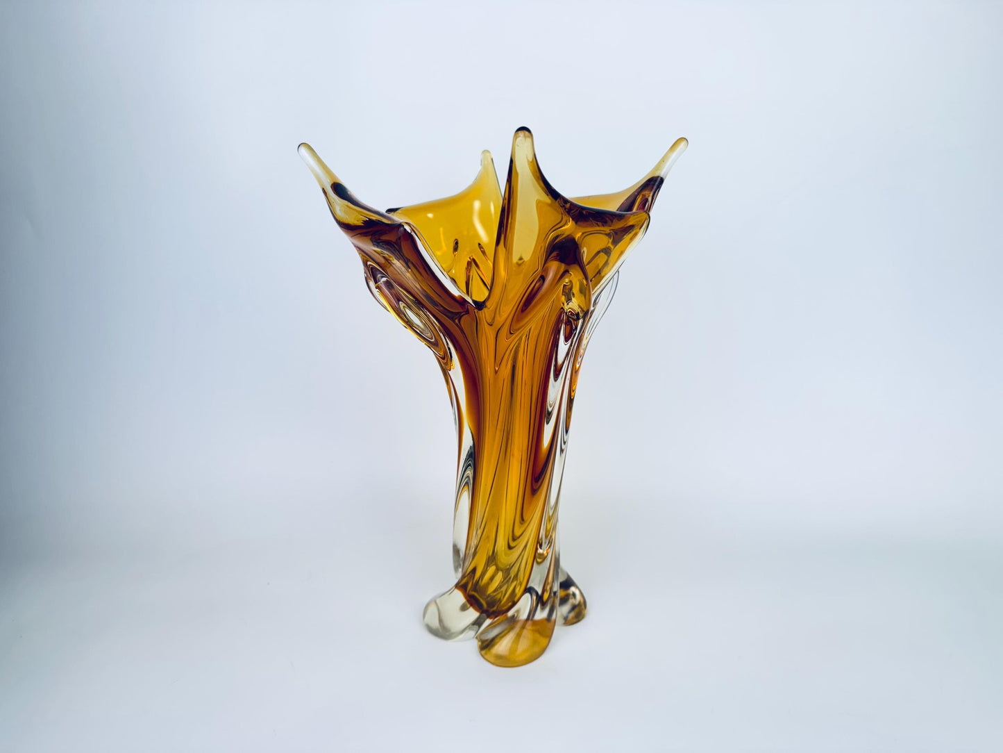Glass vase with a unique design on a white background