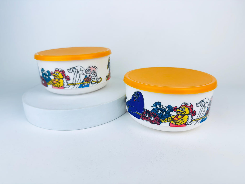 Vintage 1980s White & Yellow McDonalds Plastic Lidded Bowl   Whirley Industries MadeinUSA Collectible Container - Sold Individually