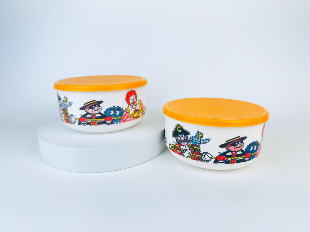 Vintage 1980s White & Yellow McDonalds Plastic Lidded Bowl   Whirley Industries MadeinUSA Collectible Container - Sold Individually