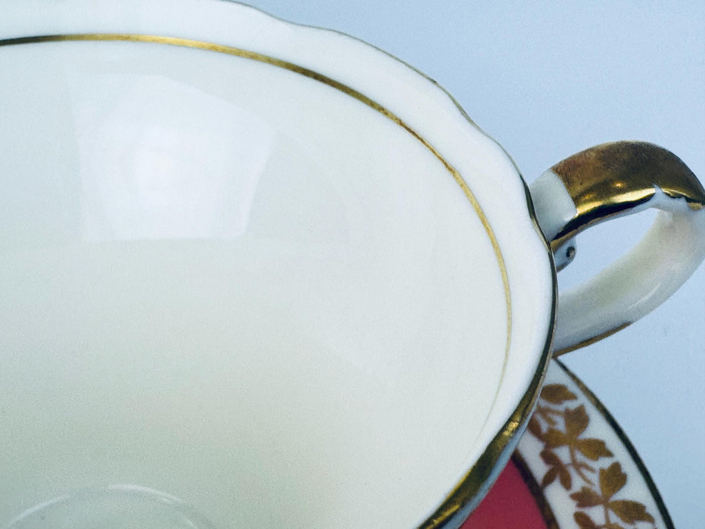 Tasse à thé et soucoupe vintage « AYNSLEY » en porcelaine rose, blanche et dorée – Motif floral rose – Fabriquée en Angleterre