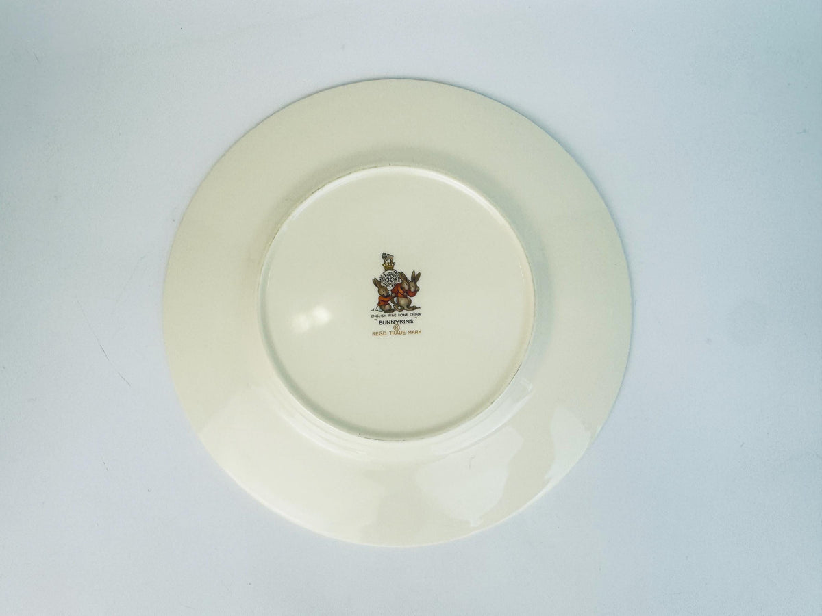 Vintage Bunnykins 'Dressing Up' Royal Doulton Plate - Cream Ceramic 1950s English Nursery Dishware