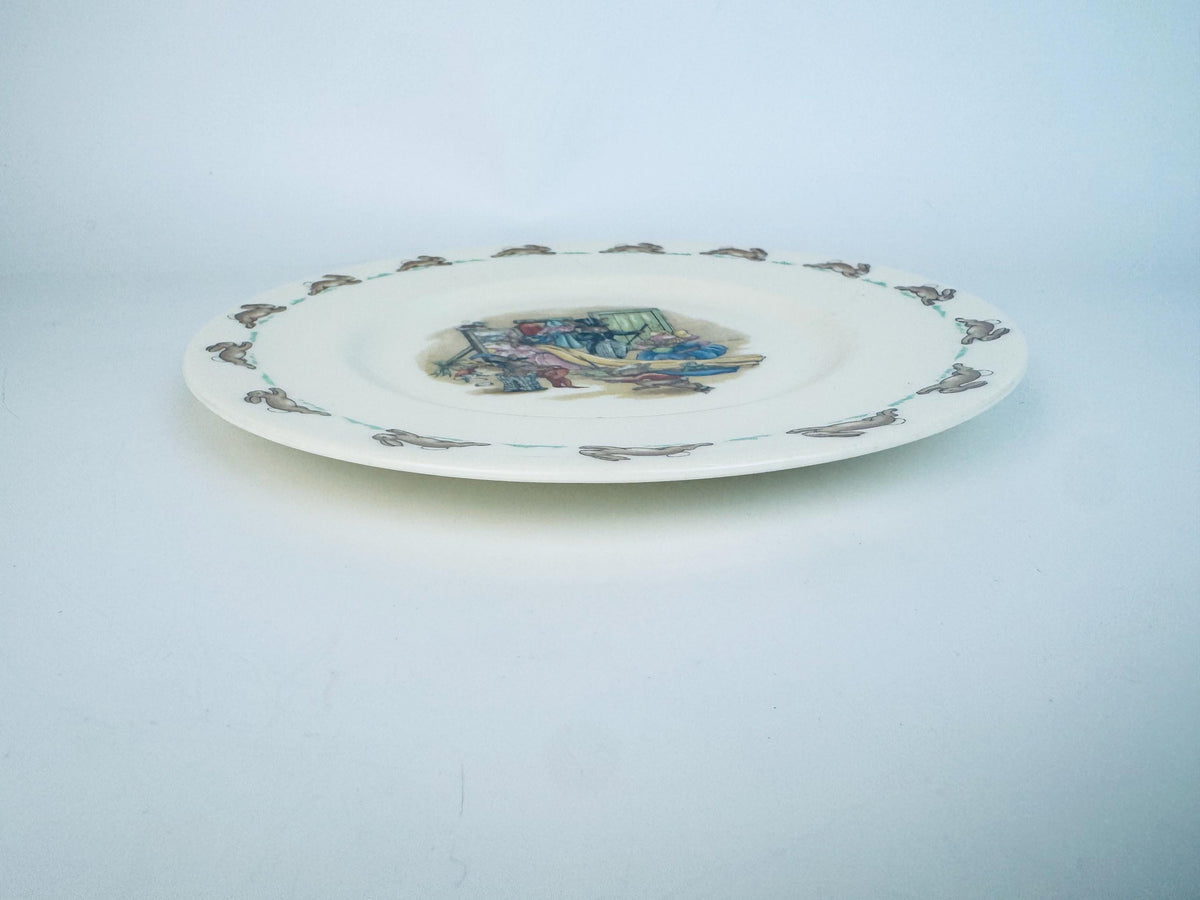 Vintage Bunnykins 'Dressing Up' Royal Doulton Plate - Cream Ceramic 1950s English Nursery Dishware