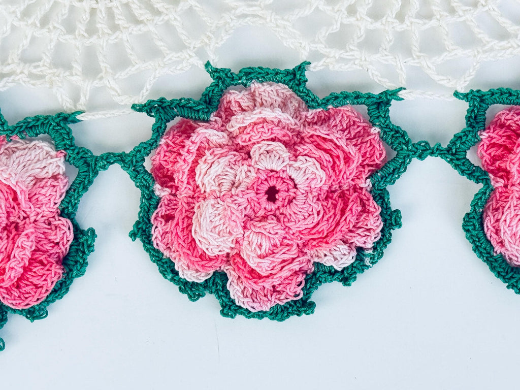 Macro close-up of intricate handmade crochet lacework