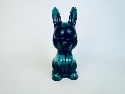 Vintage Blue Mountain Pottery Drip Glazed Red Clay Bunny Figurine - Green/Teal + Black Drip - Made In Canada