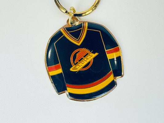 Vintage Black & Gold 1989 Vancouver Canucks Team Jersey Keychain  Enamel Metal Souvenir