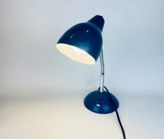 Vintage Y2K Blue & Silver Metal Gooseneck Desk/Home Office Task Lamp - Twist Switch
