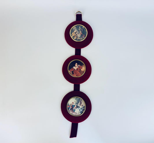 Vintage 1950s Italian Red Velvet & Brass-Medallion Wall Hanging - Baroque Rococo Décor Accent - Made In Italy