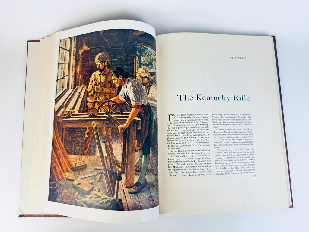 Vintage Brown Hardcover Book with Slipcase  The Story of American Hunting and Firearms (1959) - Illustrated Collectible History
