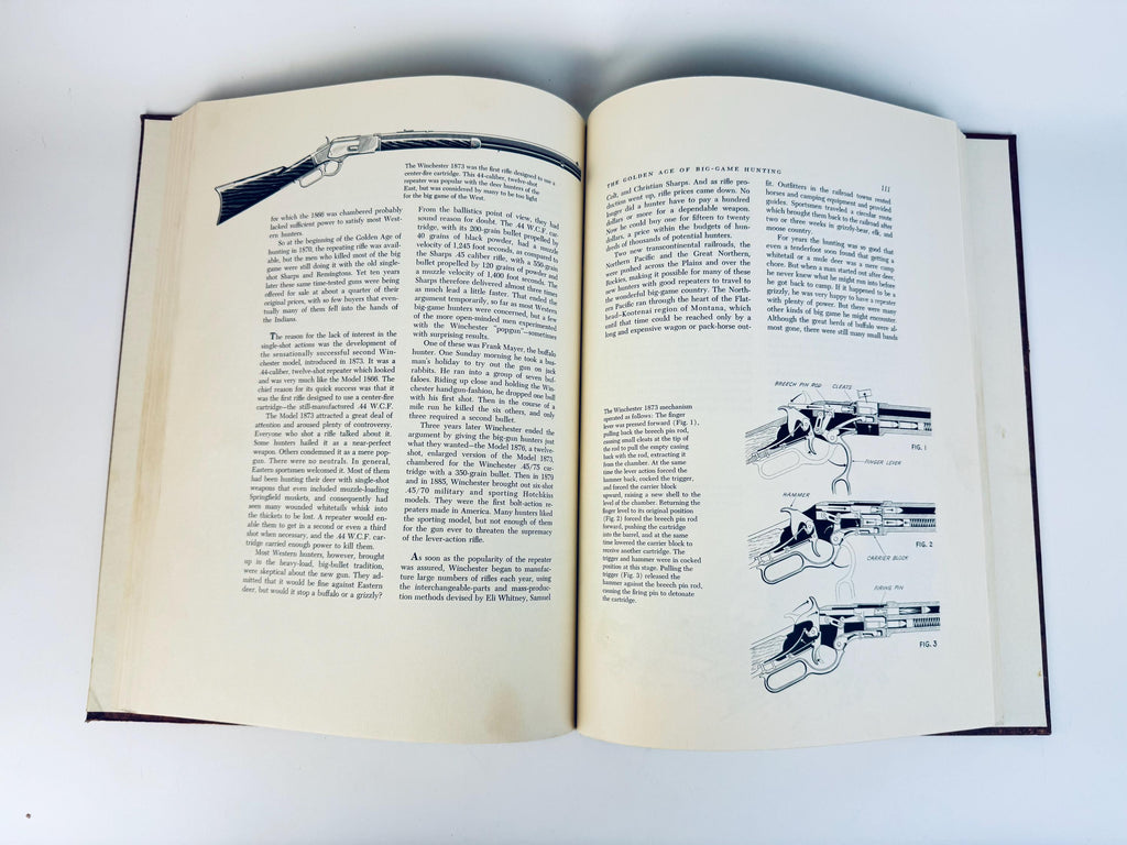 Vintage Brown Hardcover Book with Slipcase  The Story of American Hunting and Firearms (1959) - Illustrated Collectible History
